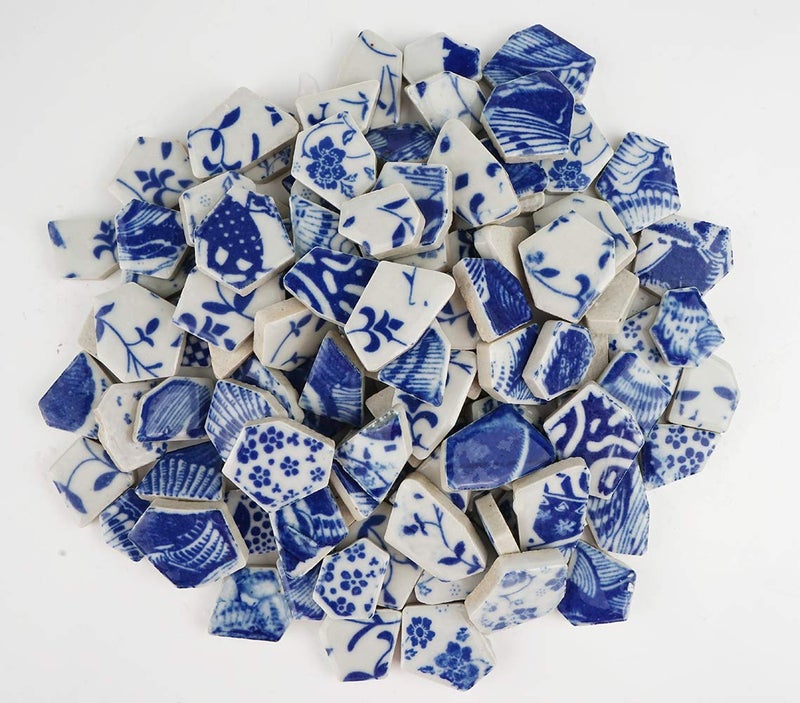 Lanyani Broken Ceramic China Tiles Assortment Blue and White Porcelain Pieces for Mosaic Craft, Cover 11x11 inches - Image 4
